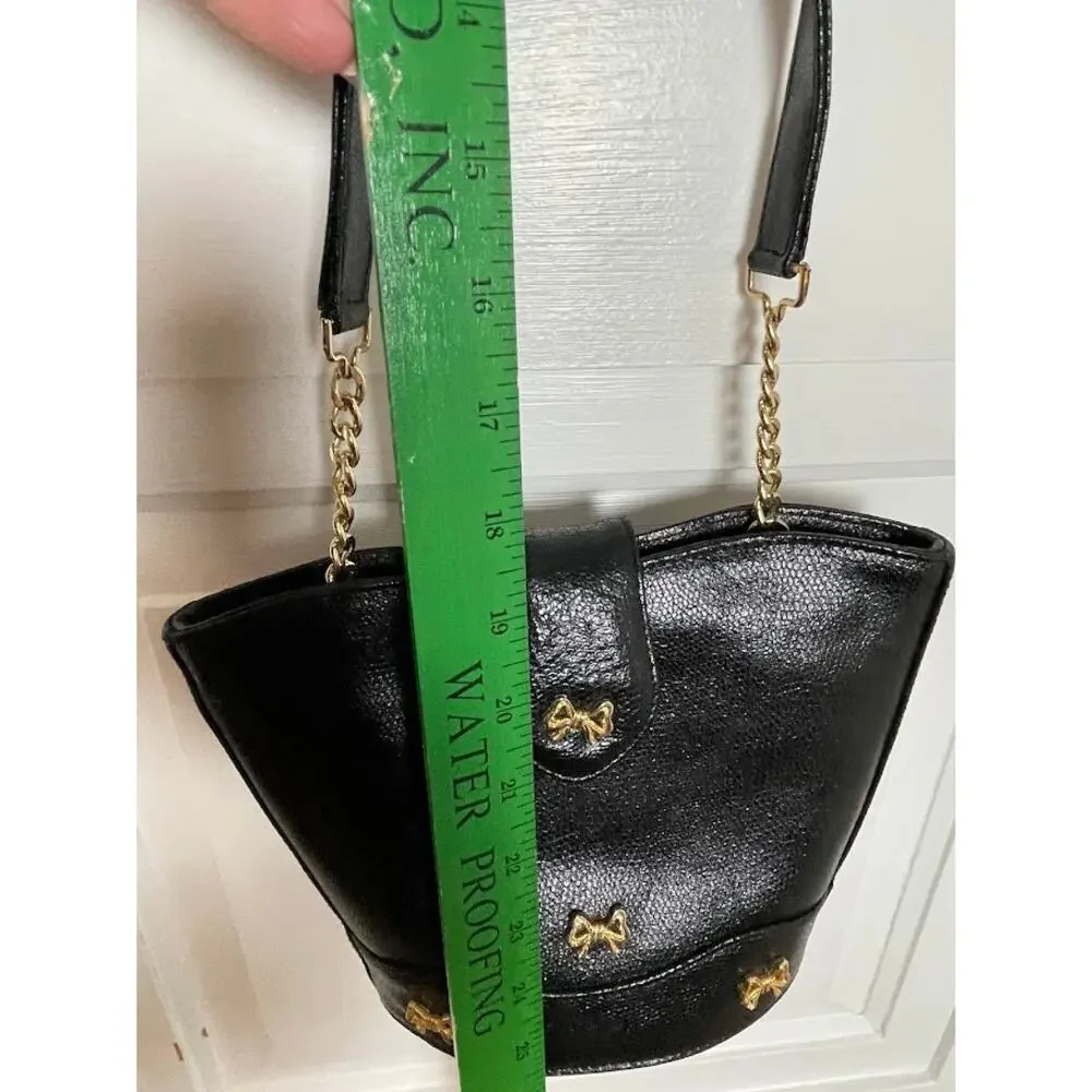 VTG Arnold Scaasi Embossed Leather Crossbody Bag Gold Metal Bows Made In Italy